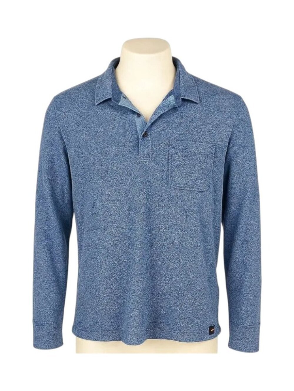 Faherty Men’s Long Sleeve Luxe Heather Polo Blue Organic Cotton — Size XL